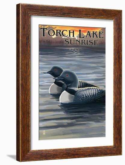 Torch Lake, Michigan - Loons Scene-Lantern Press-Framed Art Print