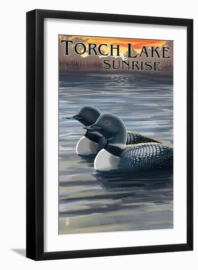 Torch Lake, Michigan - Loons Scene-Lantern Press-Framed Art Print