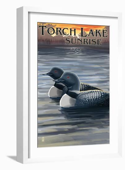 Torch Lake, Michigan - Loons Scene-Lantern Press-Framed Art Print
