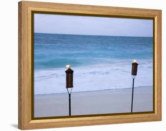 Torches on Beach, Grace Bay, Providenciales, Turks and Caicos-Demetrio Carrasco-Framed Premier Image Canvas