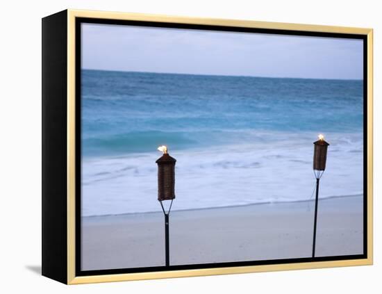 Torches on Beach, Grace Bay, Providenciales, Turks and Caicos-Demetrio Carrasco-Framed Premier Image Canvas