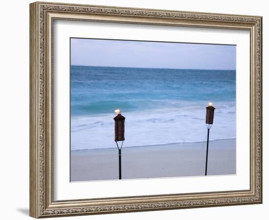 Torches on Beach, Grace Bay, Providenciales, Turks and Caicos-Demetrio Carrasco-Framed Photographic Print