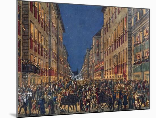 Torchlight Procession in Via Del Corso in Rome, Full Colour Print, Italy, 18th Century-null-Mounted Giclee Print