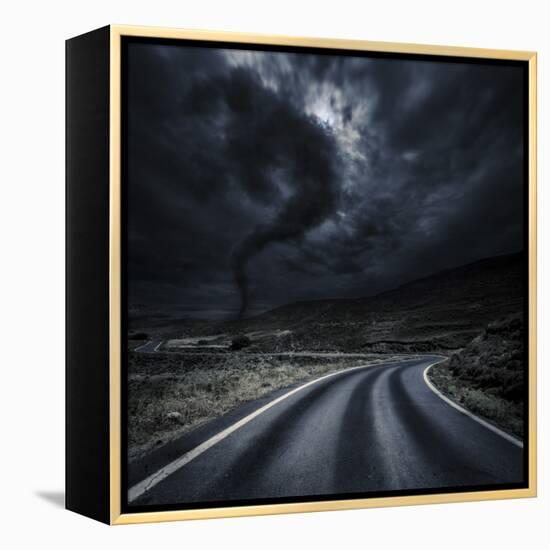 Tornado Near a Winding Road in the Mountains, Crete, Greece-null-Framed Premier Image Canvas