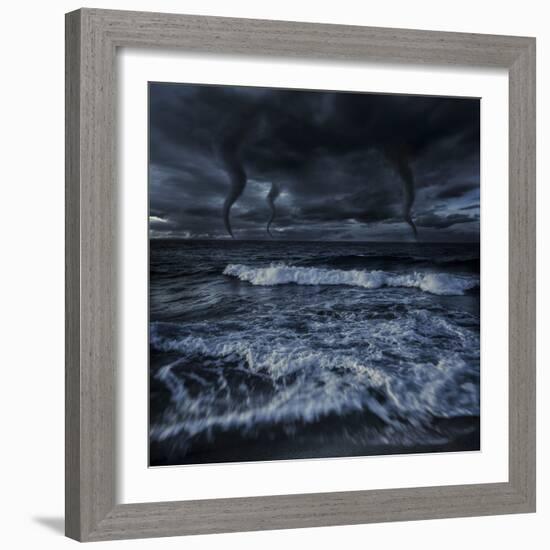 Tornados in a Rough Sea Against Stormy Clouds, Crete, Greece-null-Framed Photographic Print