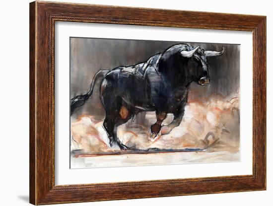 Toro Bravo, 2022, (charcoal and pastel on paper)-Mark Adlington-Framed Giclee Print