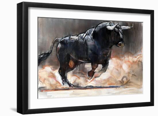 Toro Bravo, 2022, (charcoal and pastel on paper)-Mark Adlington-Framed Giclee Print