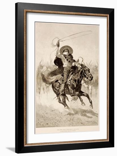 'Toro, Toro!', an Old-Time Californian Vaquero after a Wild Steer (Wood Engraving on Newsprint)-Frederic Remington-Framed Giclee Print