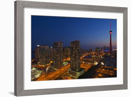 Toronto. City at Dusk with Cn Tower-Mike Grandmaison-Framed Photographic Print