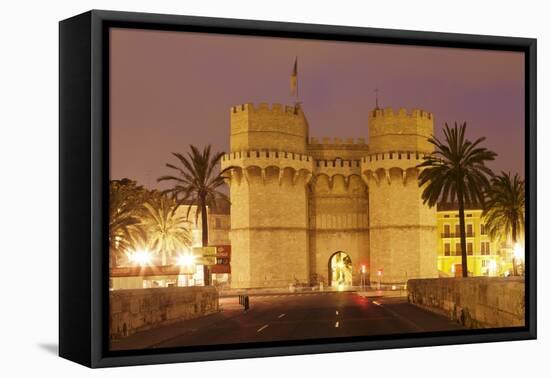 Torres De Serranos City Gate at Dusk, Valencia, Comunidad Valencia, Spain, Europe-Markus Lange-Framed Premier Image Canvas
