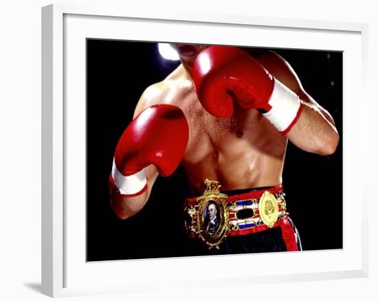 Torso of a Male Boxer Wearing Boxing Gloves and a Belt-null-Framed Photographic Print