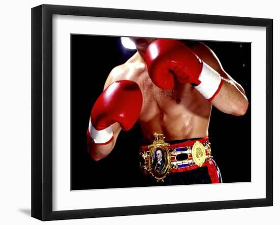 Torso of a Male Boxer Wearing Boxing Gloves and a Belt-null-Framed Photographic Print