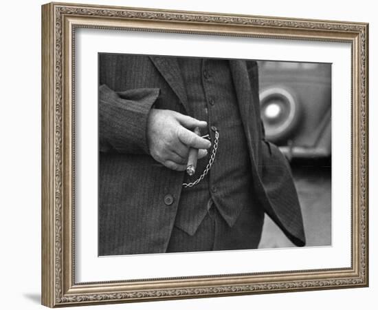 Torso of Police Chief Carl Pugh in Three-Piece Suit as He Holds Cigar, Hand and Watch Chain Visible-Carl Mydans-Framed Photographic Print