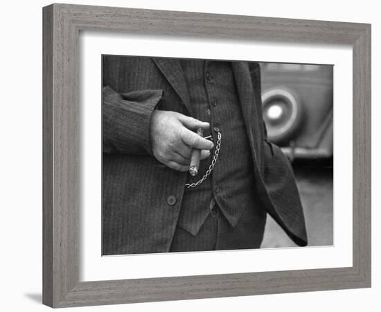 Torso of Police Chief Carl Pugh in Three-Piece Suit as He Holds Cigar, Hand and Watch Chain Visible-Carl Mydans-Framed Photographic Print