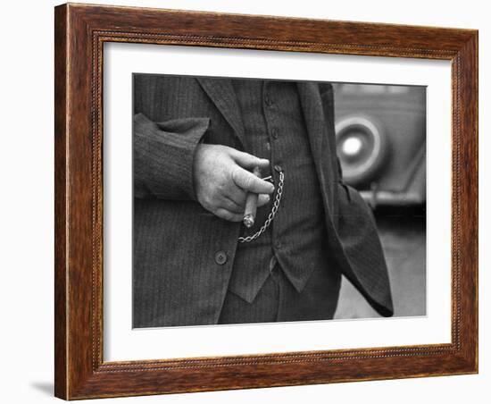 Torso of Police Chief Carl Pugh in Three-Piece Suit as He Holds Cigar, Hand and Watch Chain Visible-Carl Mydans-Framed Photographic Print