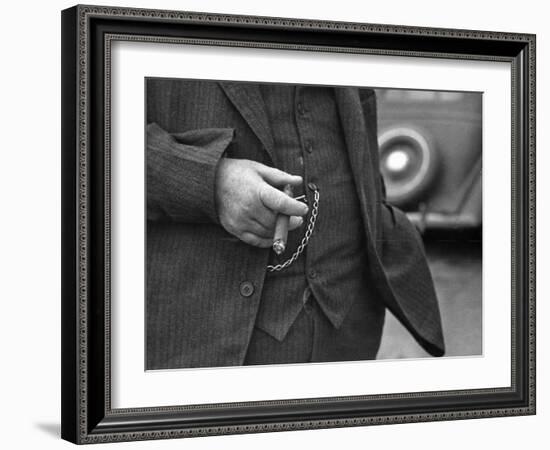 Torso of Police Chief Carl Pugh in Three-Piece Suit as He Holds Cigar, Hand and Watch Chain Visible-Carl Mydans-Framed Photographic Print