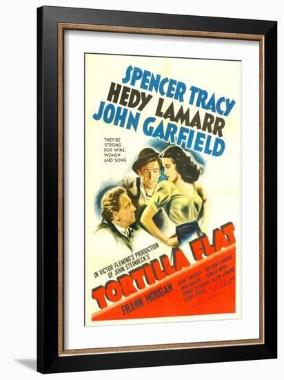 TORTILLA FLAT, from left: Spencer Tracy, John Garfield, Hedy Lamarr, 1942.-null-Framed Art Print