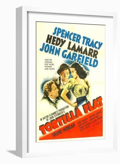 TORTILLA FLAT, from left: Spencer Tracy, John Garfield, Hedy Lamarr, 1942.-null-Framed Art Print