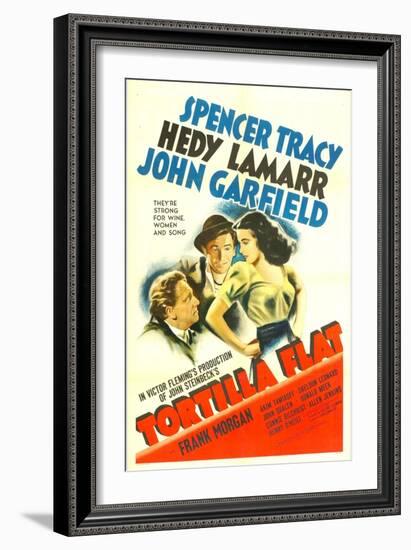 TORTILLA FLAT, from left: Spencer Tracy, John Garfield, Hedy Lamarr, 1942.-null-Framed Art Print