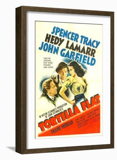 TORTILLA FLAT, from left: Spencer Tracy, John Garfield, Hedy Lamarr, 1942.-null-Framed Premium Giclee Print