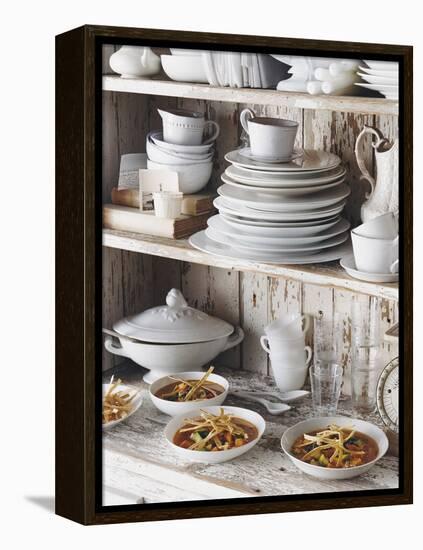 Tortilla Soup with Courgette, Tomatoes and Avocado on a Kitchen Dresser - Conde Nast Collection-null-Framed Premier Image Canvas