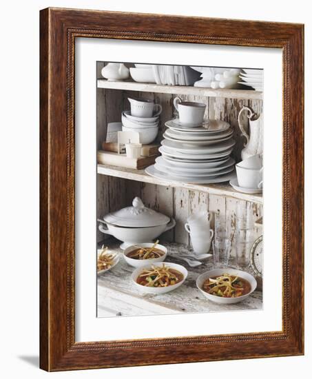 Tortilla Soup with Courgette, Tomatoes and Avocado on a Kitchen Dresser - Conde Nast Collection-null-Framed Photographic Print