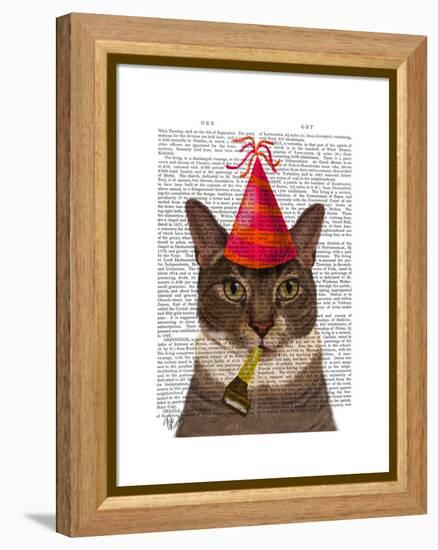 Tortoiseshell Cat, Party Hat-Fab Funky-Framed Stretched Canvas