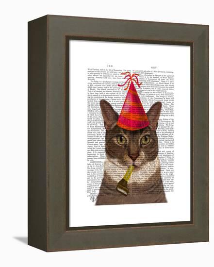 Tortoiseshell Cat, Party Hat-Fab Funky-Framed Stretched Canvas