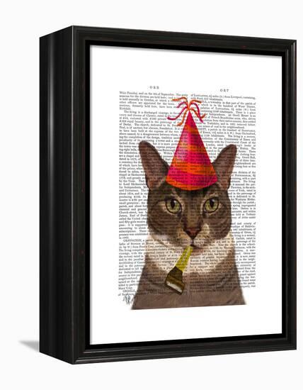 Tortoiseshell Cat, Party Hat-Fab Funky-Framed Stretched Canvas