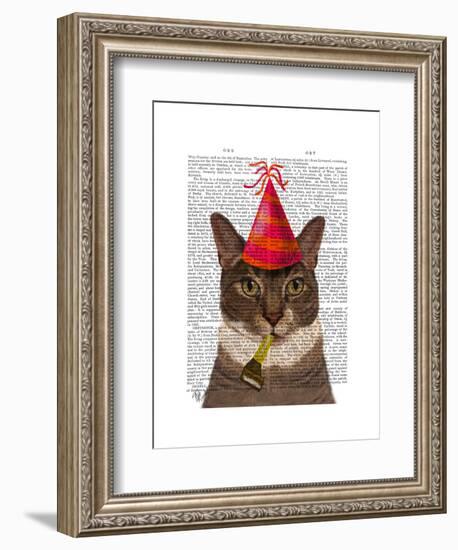 Tortoiseshell Cat, Party Hat-Fab Funky-Framed Art Print