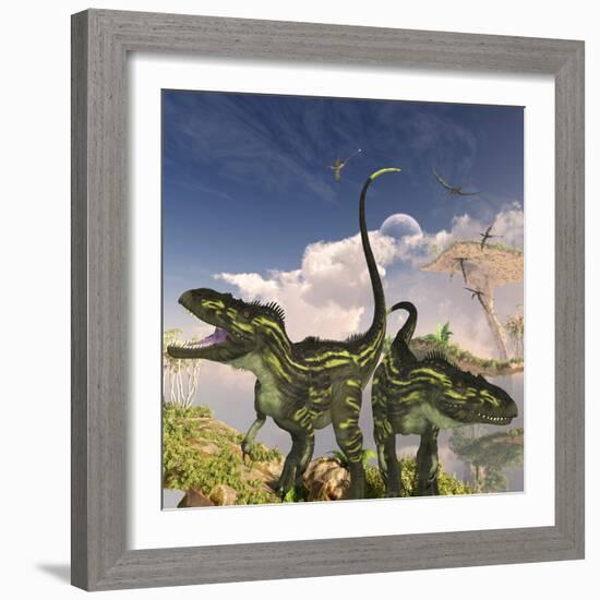 Torvosaurus Dinosaurs on a Cliff Searching for Prey-Stocktrek Images-Framed Art Print