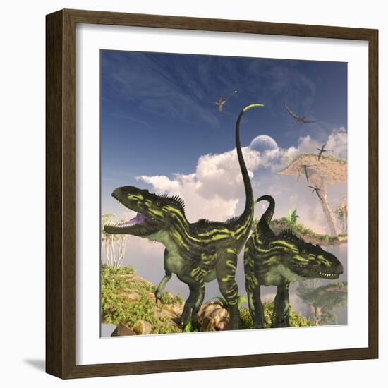 Torvosaurus Dinosaurs on a Cliff Searching for Prey-Stocktrek Images-Framed Art Print