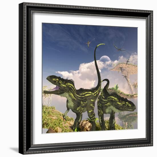 Torvosaurus Dinosaurs on a Cliff Searching for Prey-Stocktrek Images-Framed Art Print