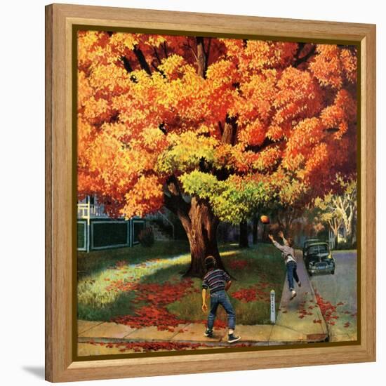 "Tossing the Football", October 27, 1956-John Falter-Framed Premier Image Canvas