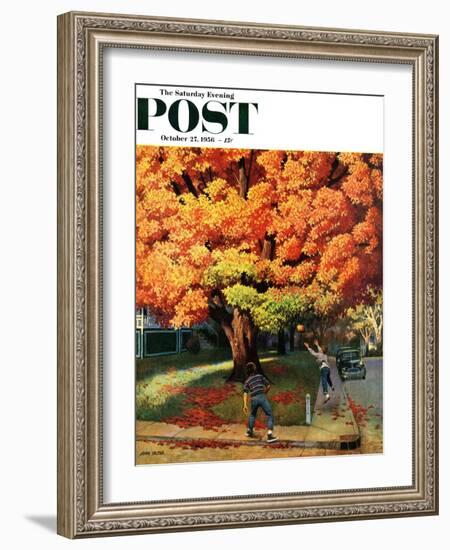 "Tossing the Football" Saturday Evening Post Cover, October 27, 1956-John Falter-Framed Giclee Print