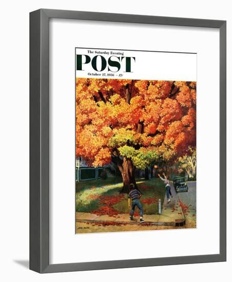 "Tossing the Football" Saturday Evening Post Cover, October 27, 1956-John Falter-Framed Giclee Print