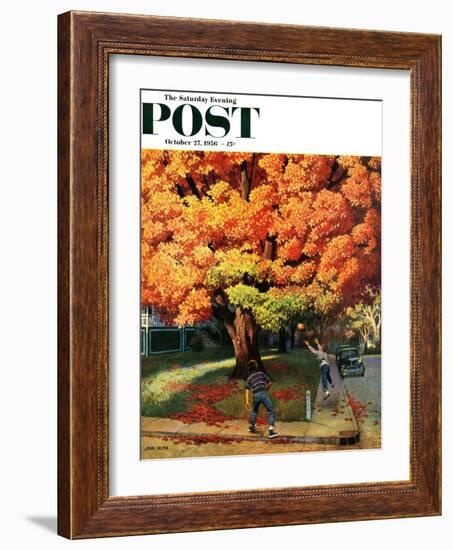 "Tossing the Football" Saturday Evening Post Cover, October 27, 1956-John Falter-Framed Giclee Print