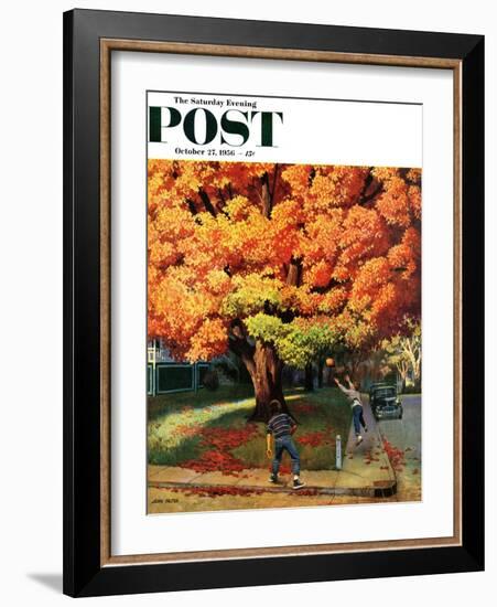 "Tossing the Football" Saturday Evening Post Cover, October 27, 1956-John Falter-Framed Giclee Print