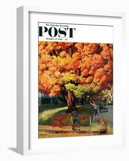 "Tossing the Football" Saturday Evening Post Cover, October 27, 1956-John Falter-Framed Giclee Print