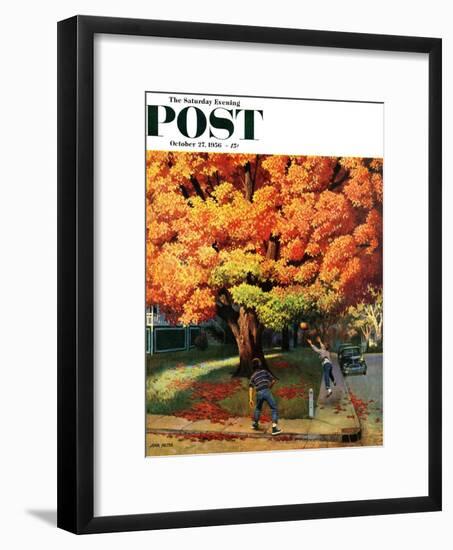 "Tossing the Football" Saturday Evening Post Cover, October 27, 1956-John Falter-Framed Giclee Print