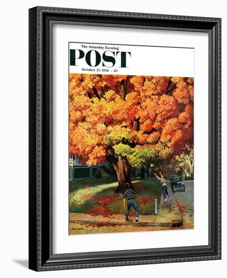 "Tossing the Football" Saturday Evening Post Cover, October 27, 1956-John Falter-Framed Giclee Print