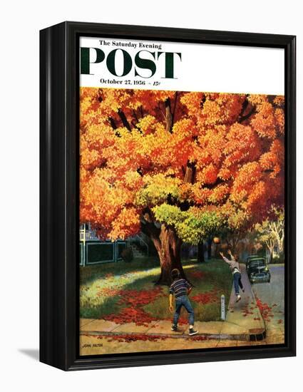 "Tossing the Football" Saturday Evening Post Cover, October 27, 1956-John Falter-Framed Premier Image Canvas