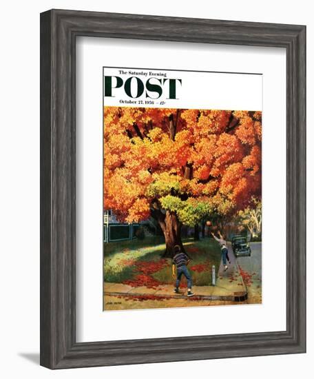 "Tossing the Football" Saturday Evening Post Cover, October 27, 1956-John Falter-Framed Giclee Print