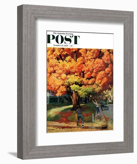 "Tossing the Football" Saturday Evening Post Cover, October 27, 1956-John Falter-Framed Giclee Print