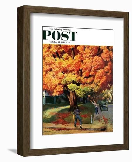 "Tossing the Football" Saturday Evening Post Cover, October 27, 1956-John Falter-Framed Giclee Print