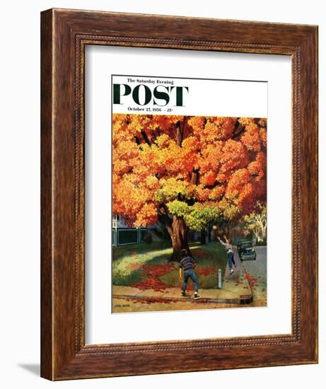 "Tossing the Football" Saturday Evening Post Cover, October 27, 1956-John Falter-Framed Giclee Print