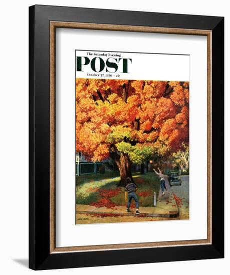 "Tossing the Football" Saturday Evening Post Cover, October 27, 1956-John Falter-Framed Giclee Print