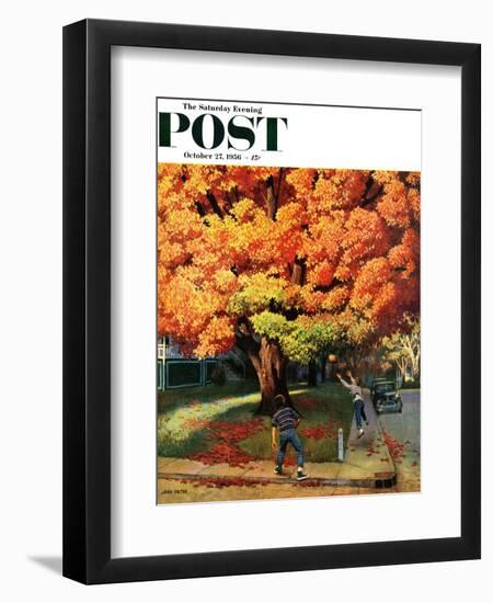 "Tossing the Football" Saturday Evening Post Cover, October 27, 1956-John Falter-Framed Giclee Print