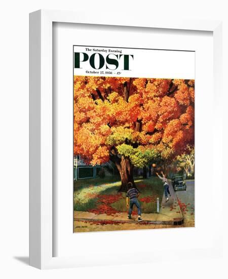 "Tossing the Football" Saturday Evening Post Cover, October 27, 1956-John Falter-Framed Giclee Print