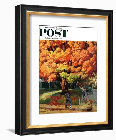 "Tossing the Football" Saturday Evening Post Cover, October 27, 1956-John Falter-Framed Giclee Print